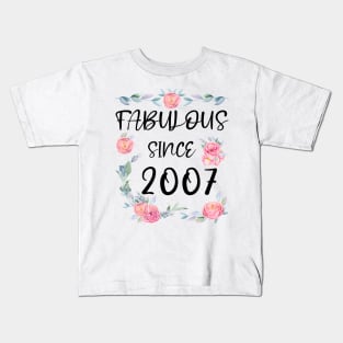 Women 14 Years Old Fabulous Since 2007 Flowers Kids T-Shirt